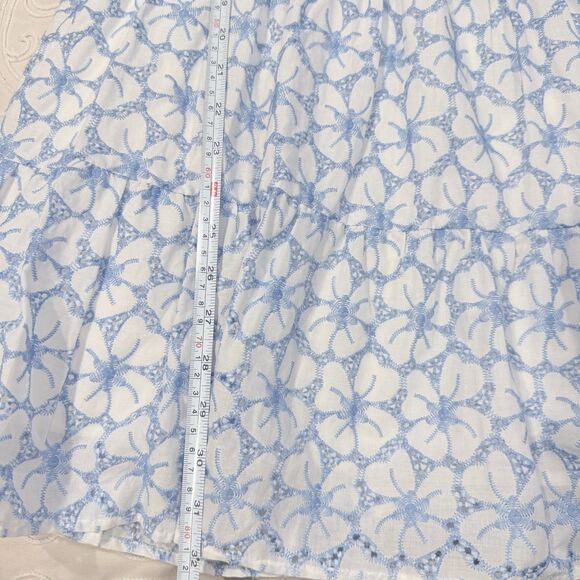 Milly Evelyn Tiered Eyelet Mini Dress Blue Floral Embroidered Spaghetti Straps - Picture 13 of 13